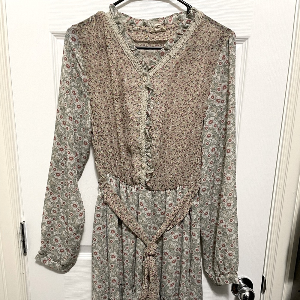 POL ruffled floral mixed print dress
